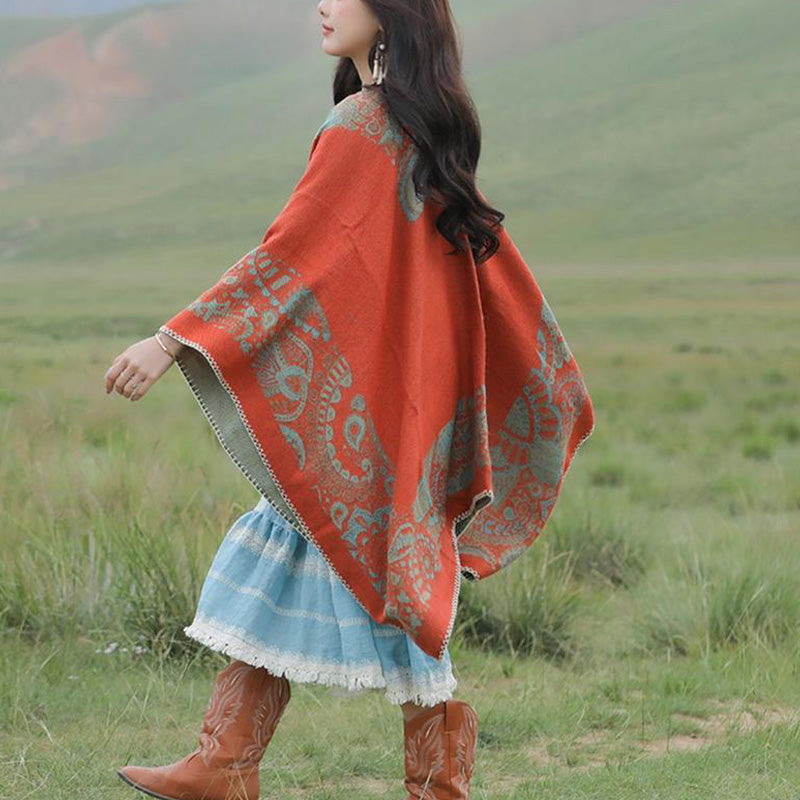 Tibetan Shawl Simple Pattern Winter Cozy Travel Scarf Wrap