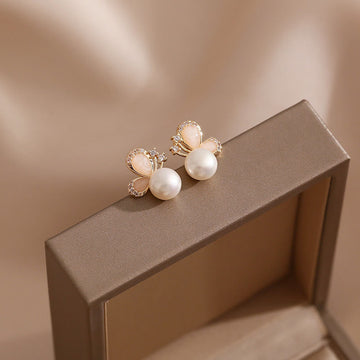 18k Gold Plated Natural Pearl Butterfly Stud Earrings