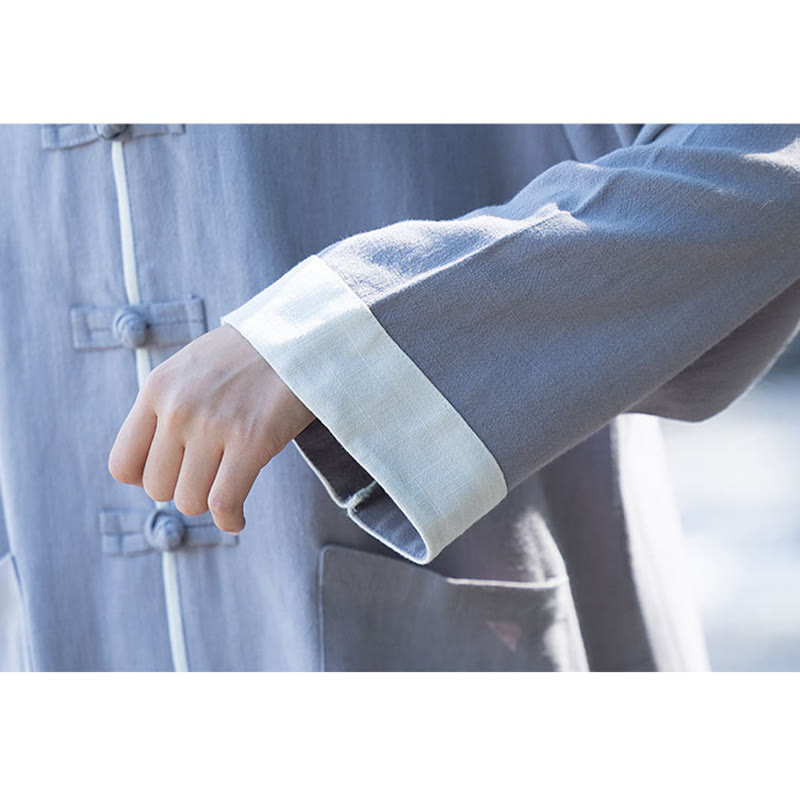 2Pcs Frog-Button Long Sleeve Shirt Top Pants Meditation Zen Tai Chi Cotton Linen Clothing Women's Set