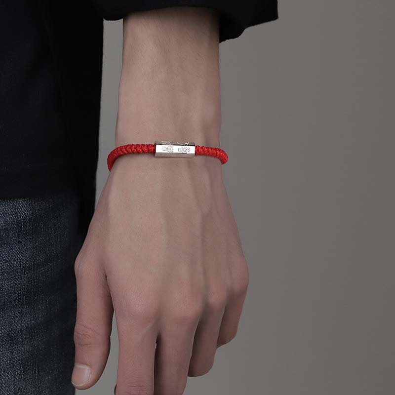 Custom Letter Engraving 925 Sterling Silver Braided Red String Bracelet
