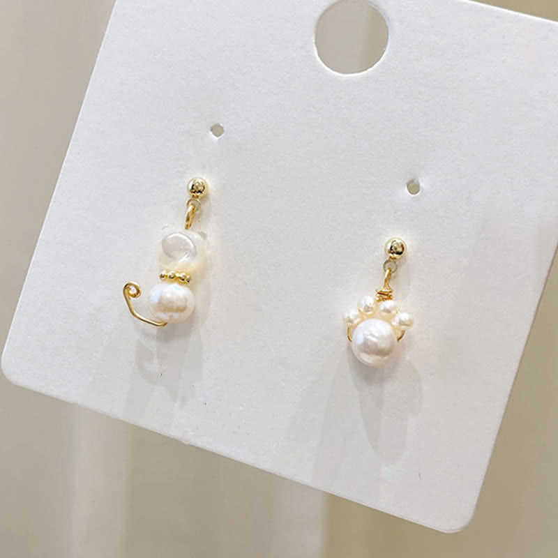 Cute Cat Paw Pearl Wisdom Stud Drop Earrings