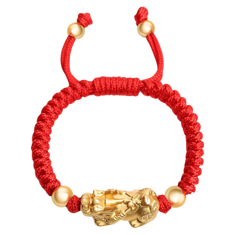 999 Sterling Silver Pixiu Red String Braided Vajra Knot Bracelet for Kids