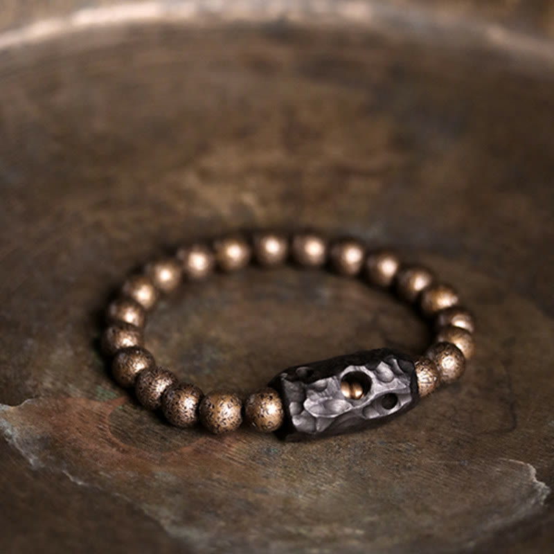 Ebony Wood, Brass, and Copper Beaded Bracelet