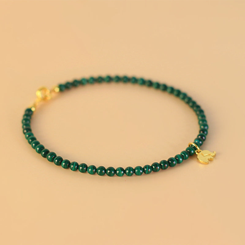 Natural Malachite Elephant Charm Bracelet with Adjustable Sizing
