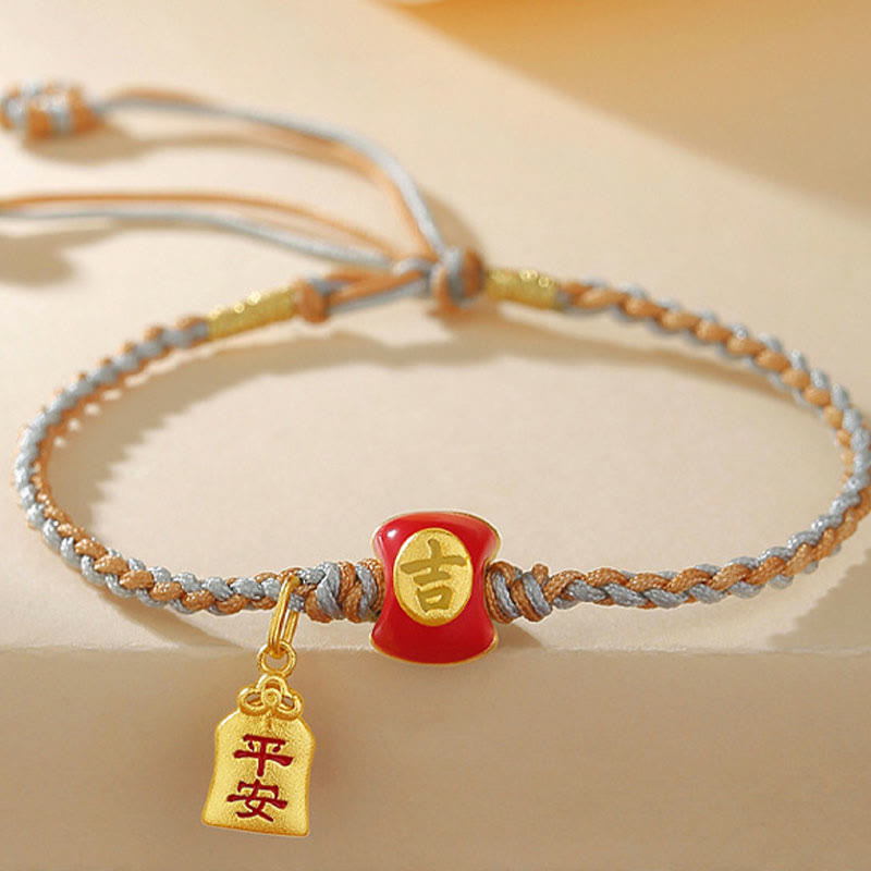 Handmade 925 Sterling Silver Blessing Character Braided Red String Bracelet