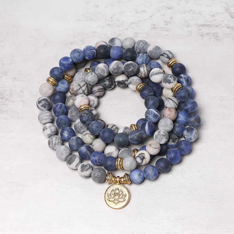 108 Natural Stone Mala Bead Lotus Pendant Bracelet