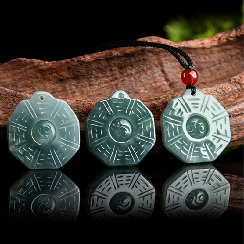Natural Jade FengShui Bagua Yin Yang Prosperity Necklace Pendant