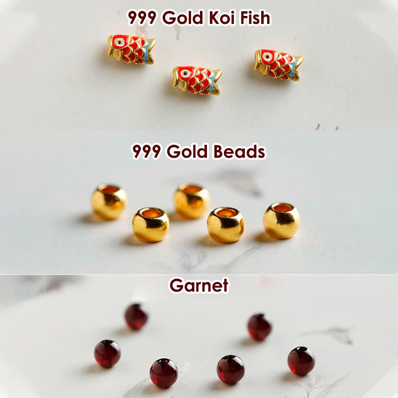 999 Gold Koi Fish Natural Garnet Protection Bracelet