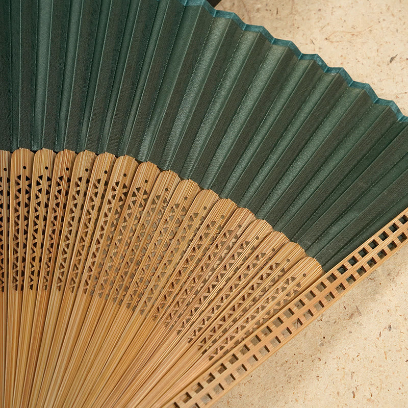 Vintage Handheld Folding Fan With Bamboo Frames