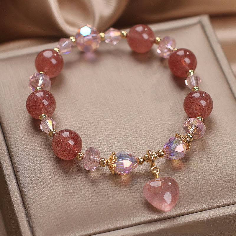 Natural Strawberry Quartz Crystal Love Heart Healing Positive Bracelet