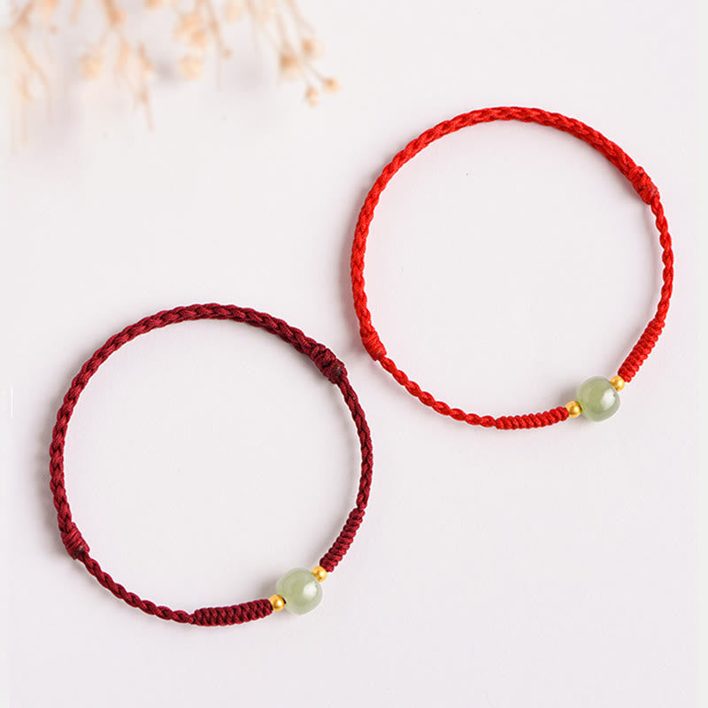 Handmade Jade Bead Braided Red String Adjustable Bracelet