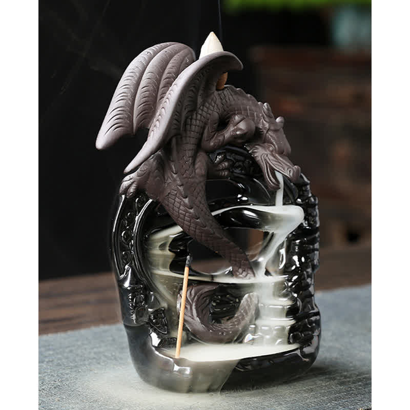 Nordic Dragon Ceramic Backflow Smoke Fountain Incense Burner with Sandalwood Cones