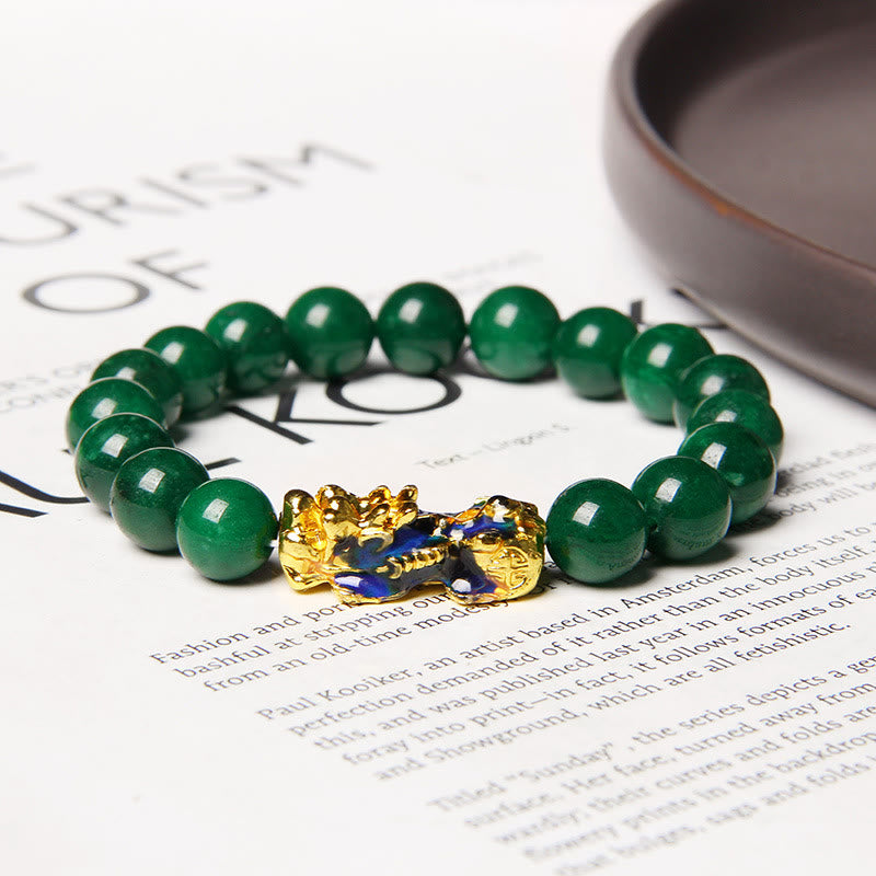 Handmade Natural Jade Pixiu Beaded Bracelet for Abundance