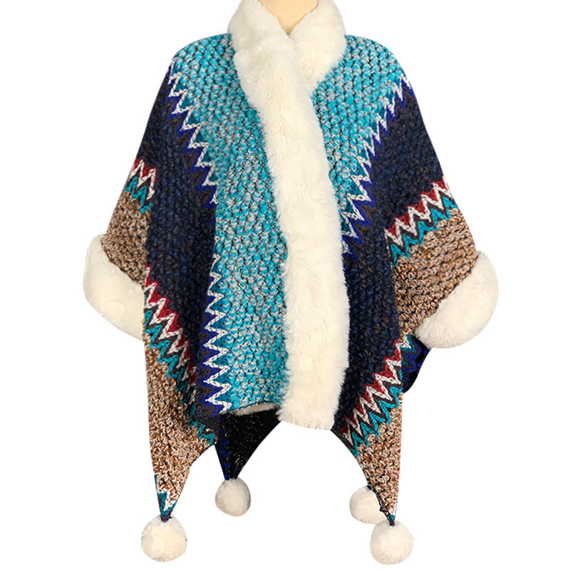 Tactile Striped Knitted Travel Meditation Tibetan Shawl