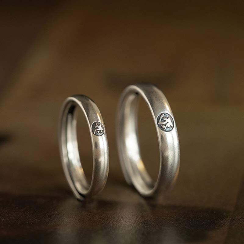 Chinese Zodiac Natal Buddha Couple Silver-plated Ring