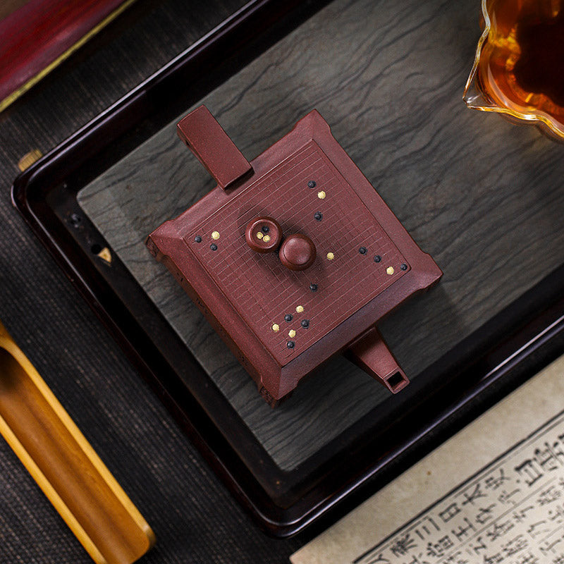 Yixing All Handmade Gomoku Playing Chess Purple Clay Kung Fu Square Teapot 280ml