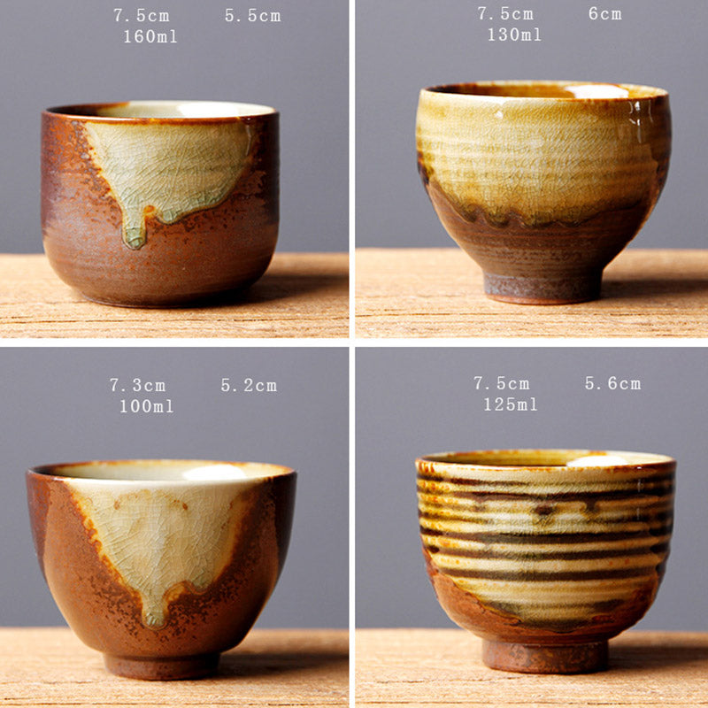 Vintage Brown Beige Kiln Change Ceramic Teacup Kung Fu Tea Cup Bowl