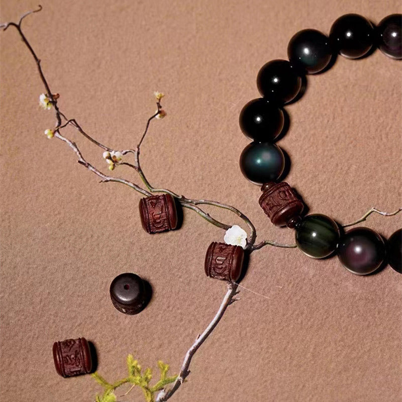 Natural Gold Sheen Obsidian Rainbow Obsidian Om Mani Padme Hum Fu Character Healing Bracelet