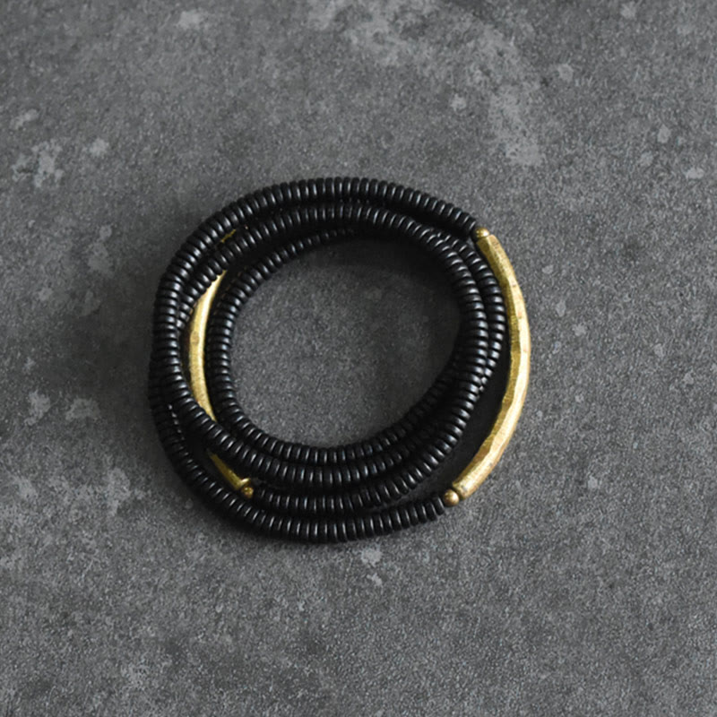 Ebony Wood Brass Copper Balance Multilayered Bracelet
