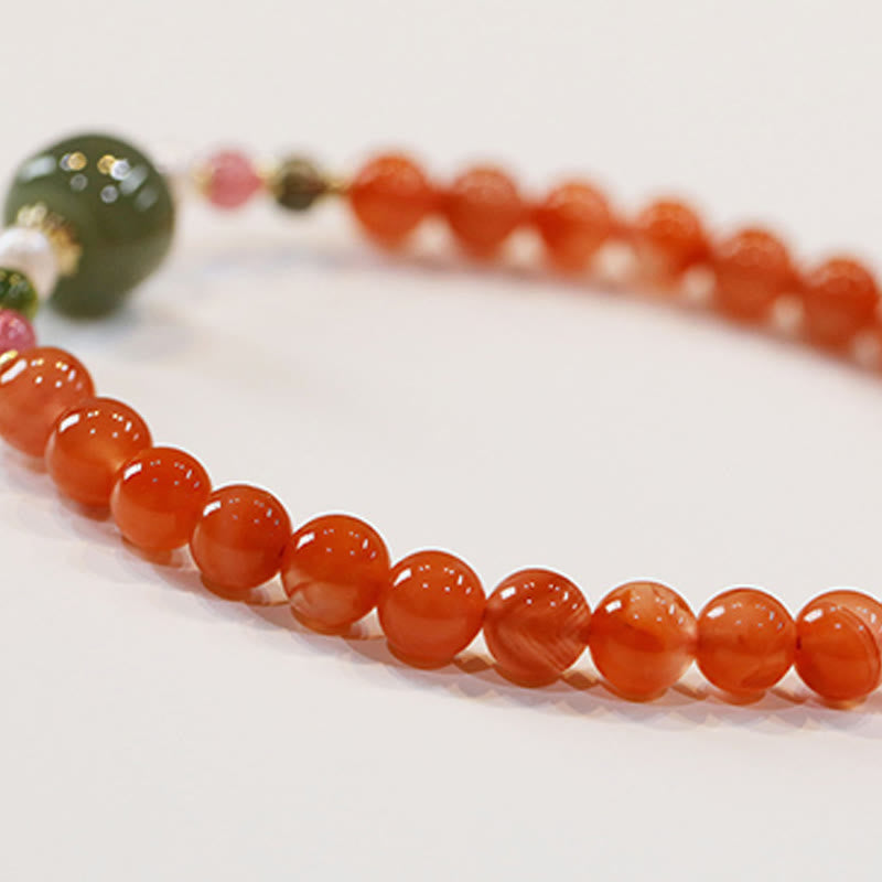 Natural Red Agate Hetian Jade Bead Confidence Calm Bracelet