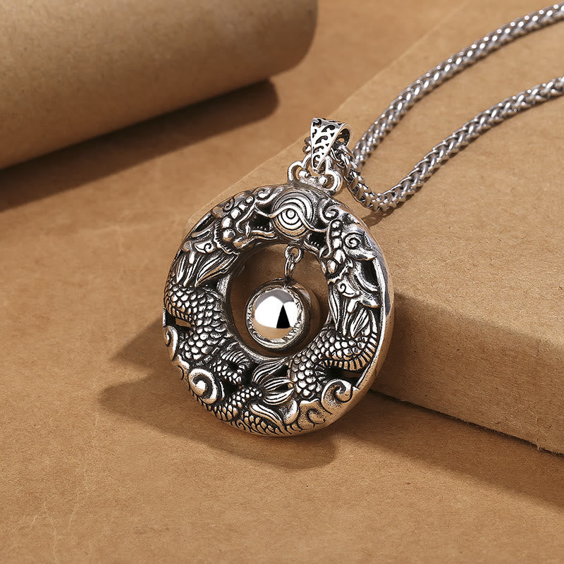 Double Dragon Playing Bead Copper Protection Necklace Pendant