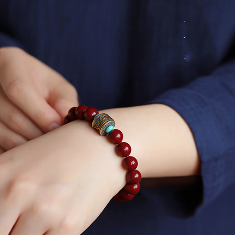 925 Sterling Silver Chinese Zodiac Natal Buddha Cinnabar Om Mani Padme Hum Calm Bracelet