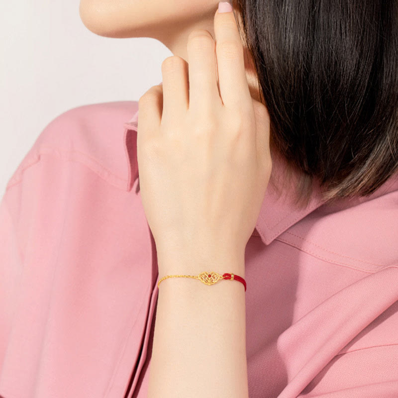 Handmade Red String Bracelet with Gold Longevity Lock and Red Agate