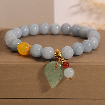 Aquamarine Jade Leaf Healing Charm Bracelet