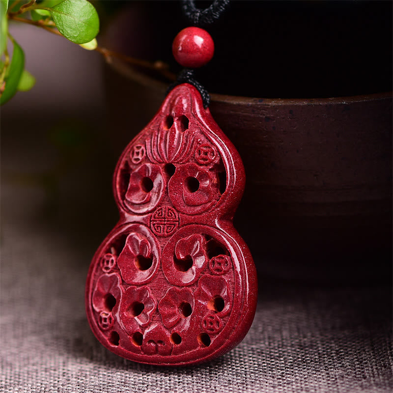 Laughing Buddha Yin Yang Chinese Zodiac Gourd Natural Cinnabar Blessing Necklace Pendant