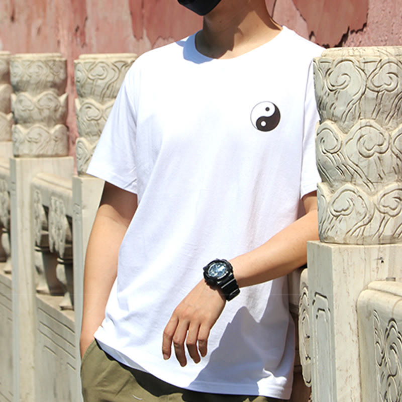 Men's Summer Round Neck Short Sleeve Yin Yang Cotton T-Shirt