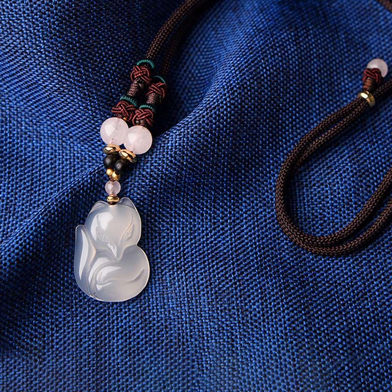 Chalcedony Fox Pink Crystal Bead Harmony String Necklace Pendant