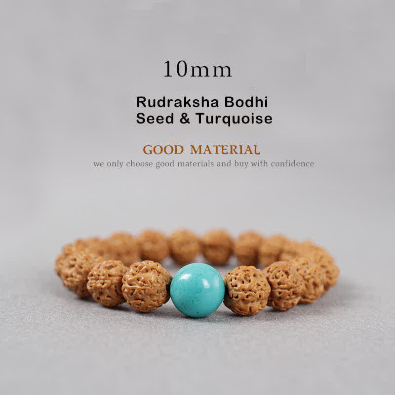 Tibet Rudraksha Bodhi Seed Dzi Bead Amber Turquoise Wealth Bracelet