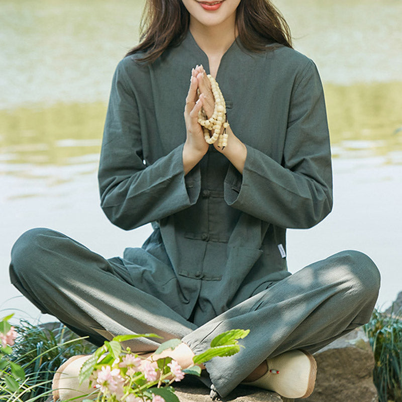 Handcrafted Cotton Linen Stand-Collar Meditation and Ritual Set