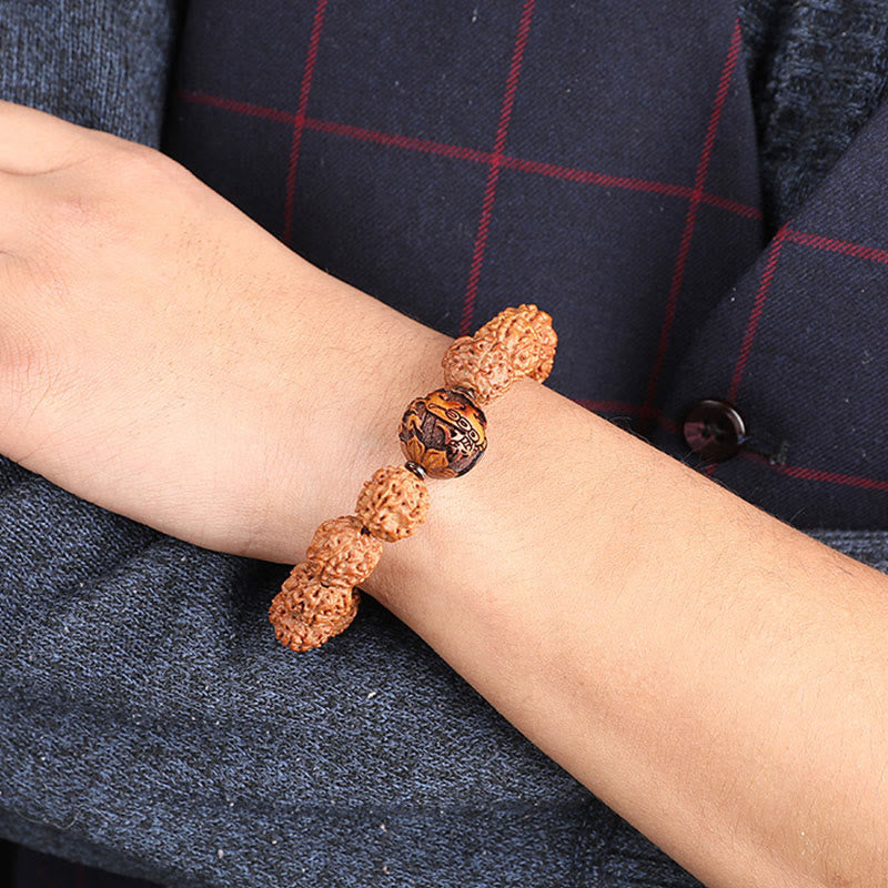Energetic Rudraksha Bodhi Seed Pixiu Copper Chinese Coin Bracelet