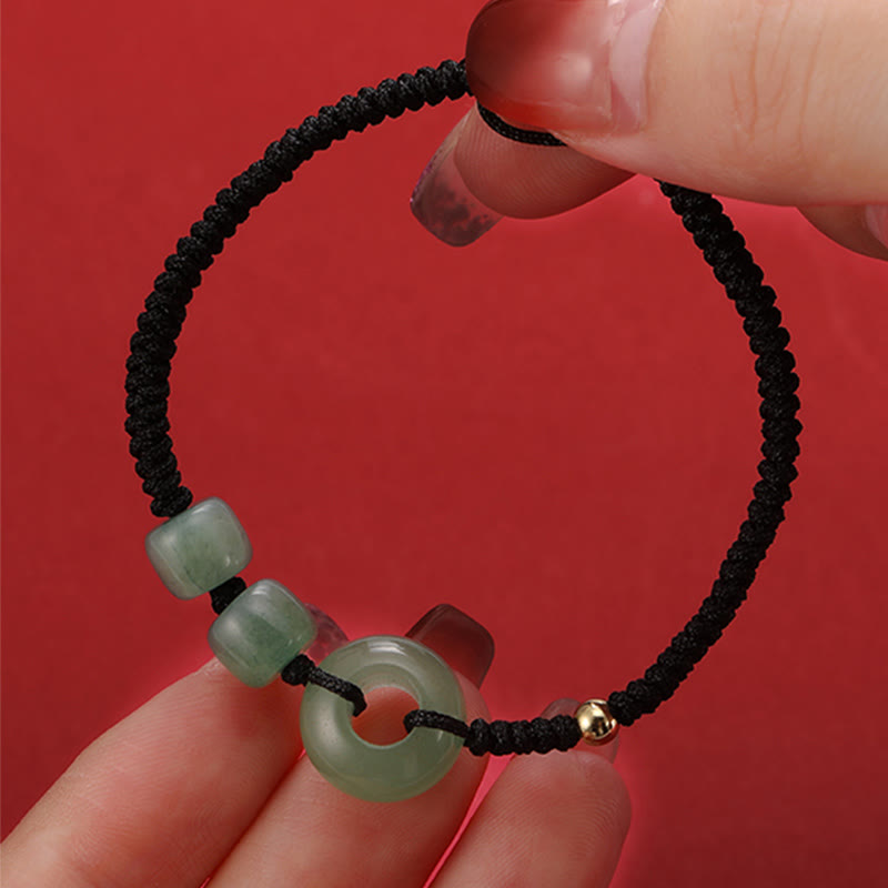 2Pcs Green Aventurine White Jade Peace Buckle Luck Braided Couple Bracelet