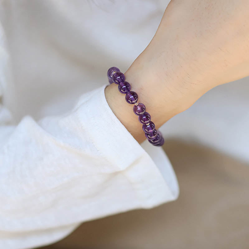 Handmade Natural Amethyst Celestial Moon & Star Beaded Bracelet