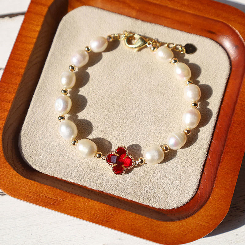 Elegant Pearl Chain Bracelet with Minimalist Four Leaf Clover Charm