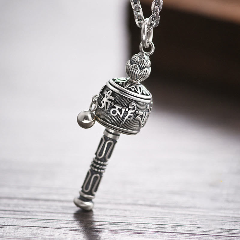 Tibetan Om Mani Padme Hum Prayer Wheel Lotus Wisdom Rotatable Necklace Pendant
