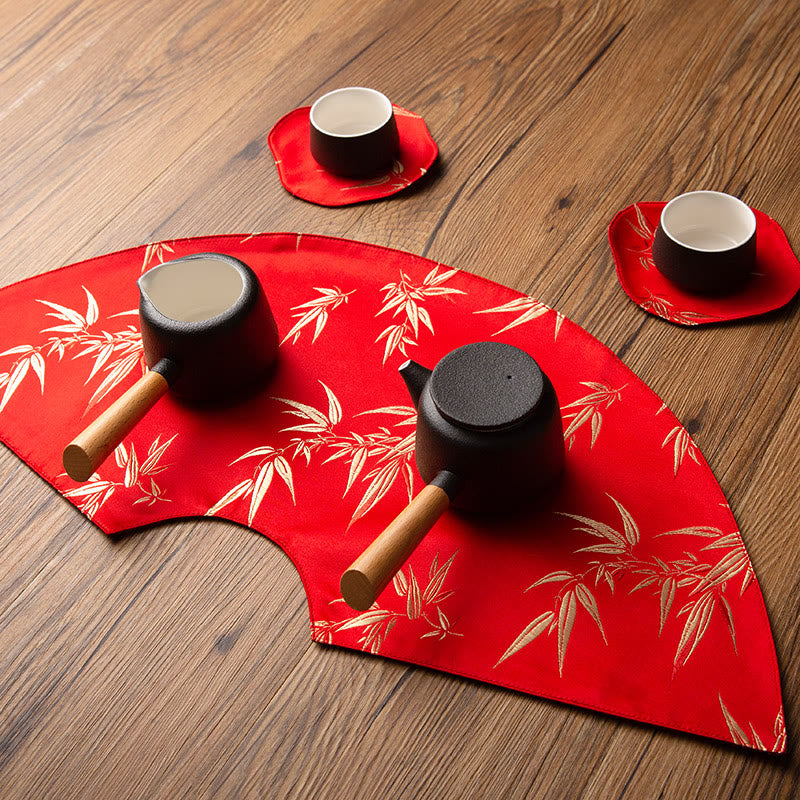 Vintage Sea Wave Bamboo Plum Blossom Embroidered Cup Mat Pad Tea Cup Coaster Kung Fu Tea Mat