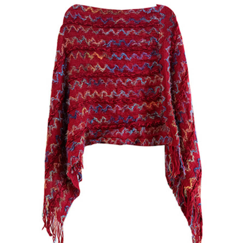 Tibetan Colorful Striped Shawl Tassels Pullover Winter Cozy Travel Scarf Wrap