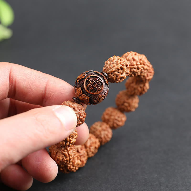 Energetic Rudraksha Bodhi Seed Pixiu Copper Chinese Coin Bracelet