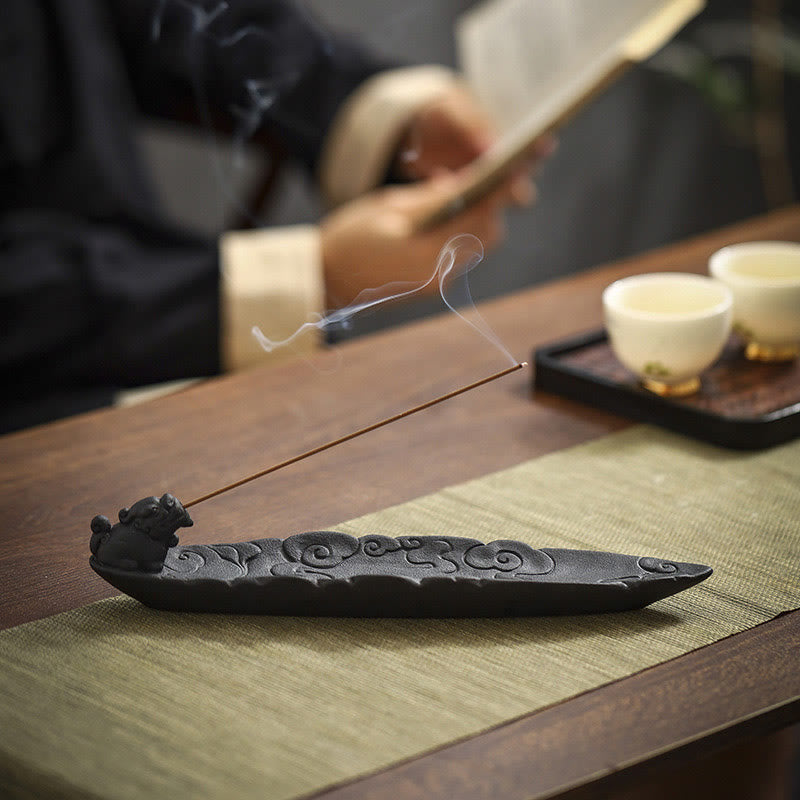 Auspicious Clouds Pixiu Healing Ceramic Stick Incense Burner Decoration