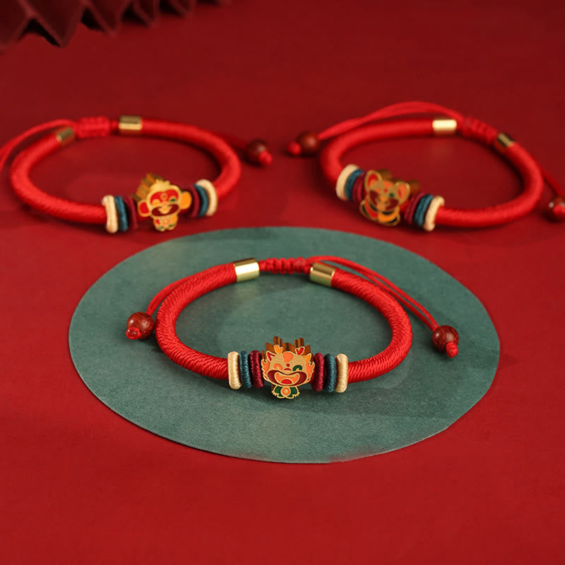 Handmade 925 Sterling Silver Year of the Dragon Cute Chinese Zodiac Luck Braided Red Bracelet