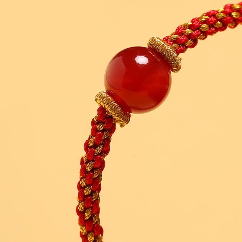 Handmade Red Agate Amethyst Golden Rutilated Quartz Pink Crystal Bead Calm Braided Bracelet