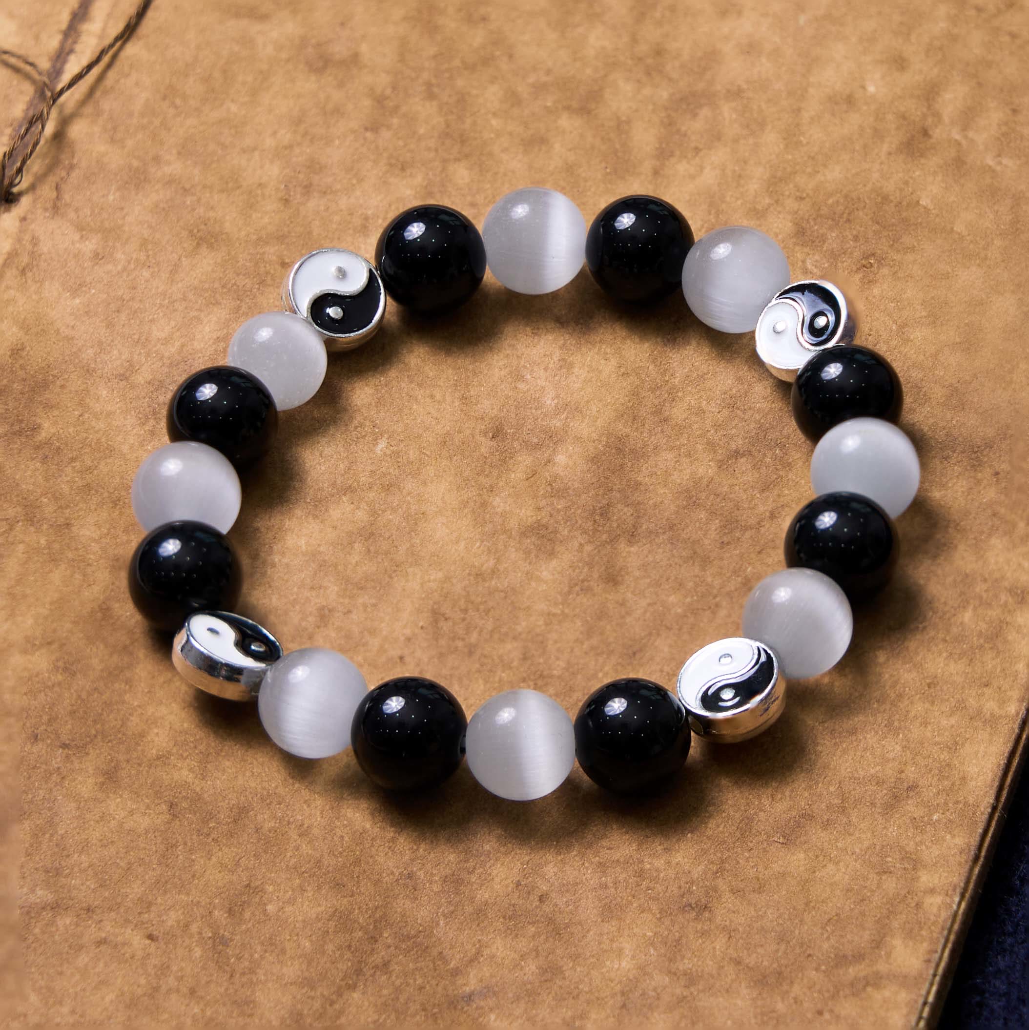 Black Obsidian Cat's Eye Yin Yang Bracelet for Energetic Balance and Inner Fortitude