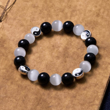 Black Obsidian Cat's Eye Yin Yang Bracelet for Energetic Balance and Inner Fortitude