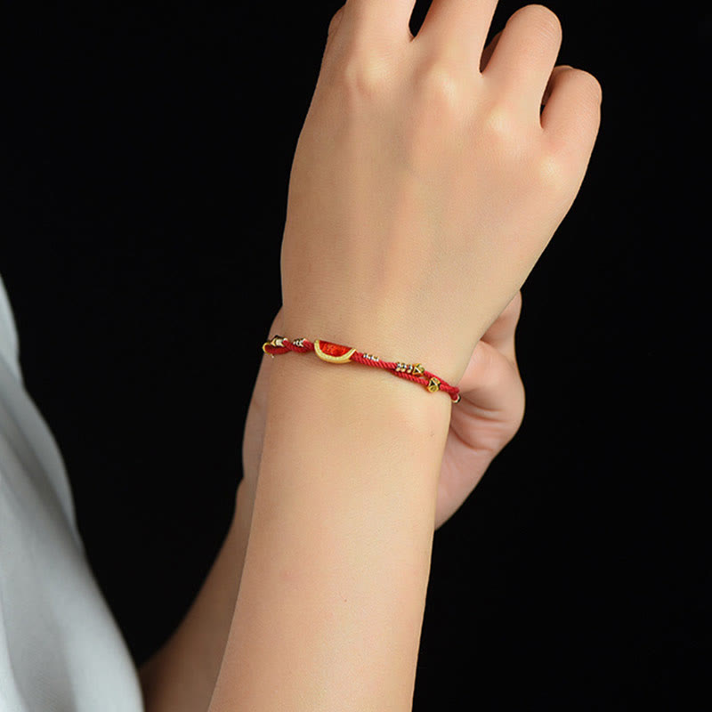 Handmade Braided Red String Bracelet with Cinnabar Dumpling Beads & Endless Knot