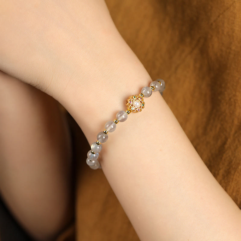14K Gold Plated Fu Character Natural Crystal Energy Anchor Bracelet