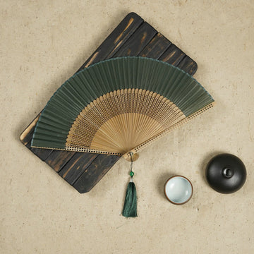 Vintage Handheld Folding Fan With Bamboo Frames