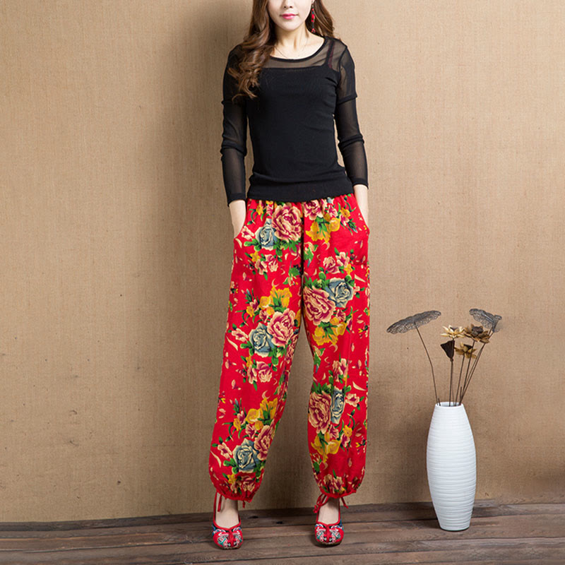 Breathable Floral Meditative Harem Pants with Pockets